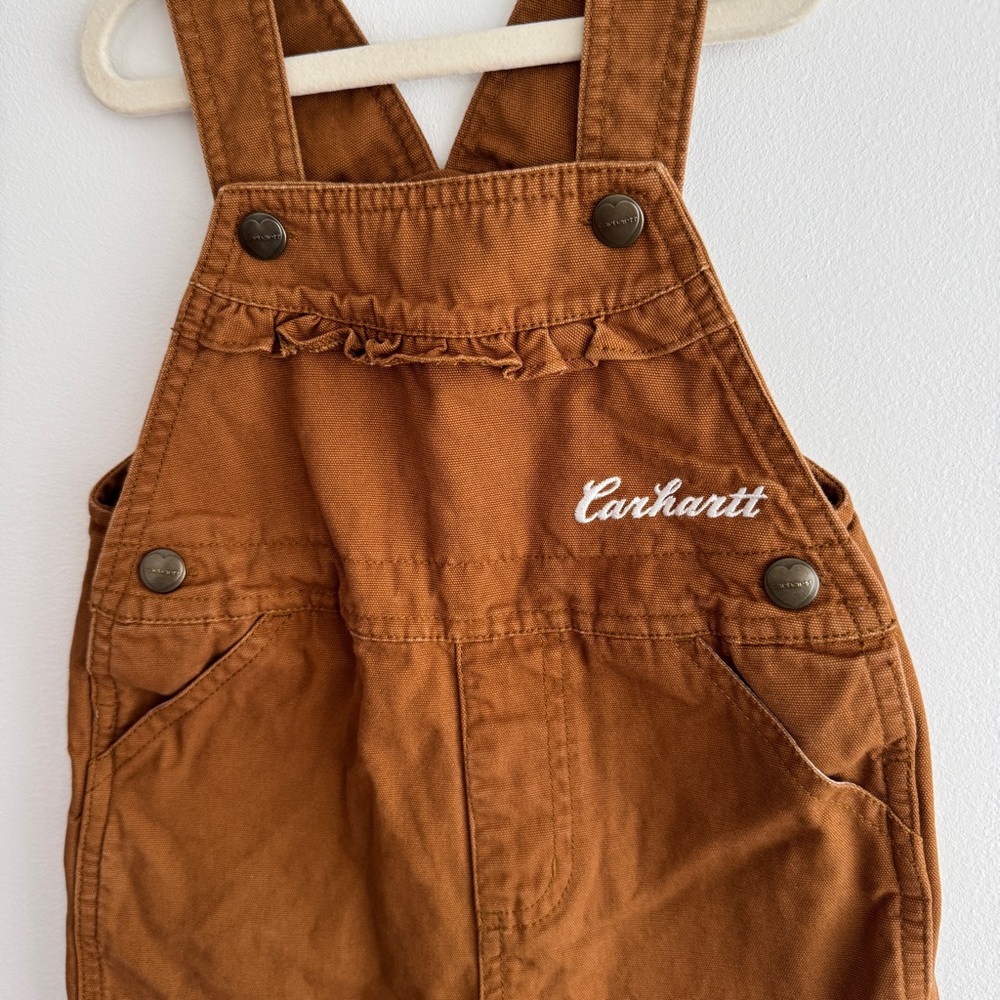 Carhartt Tan Ruffle Bib Overalls Size 3T - Picture 2 of 3